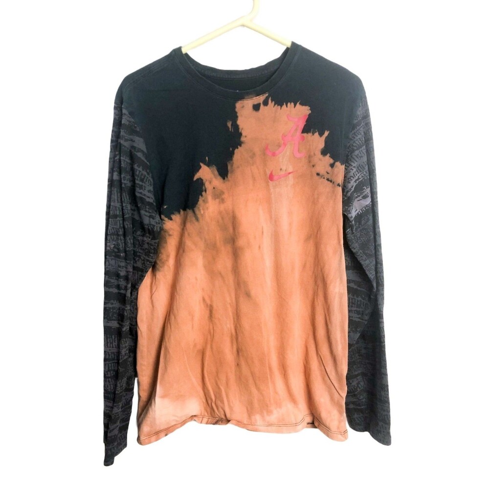 Nike Tee Alabama Roll Tide Long Sleeve Tie Dye Crewneck T Shirt Large Black mens